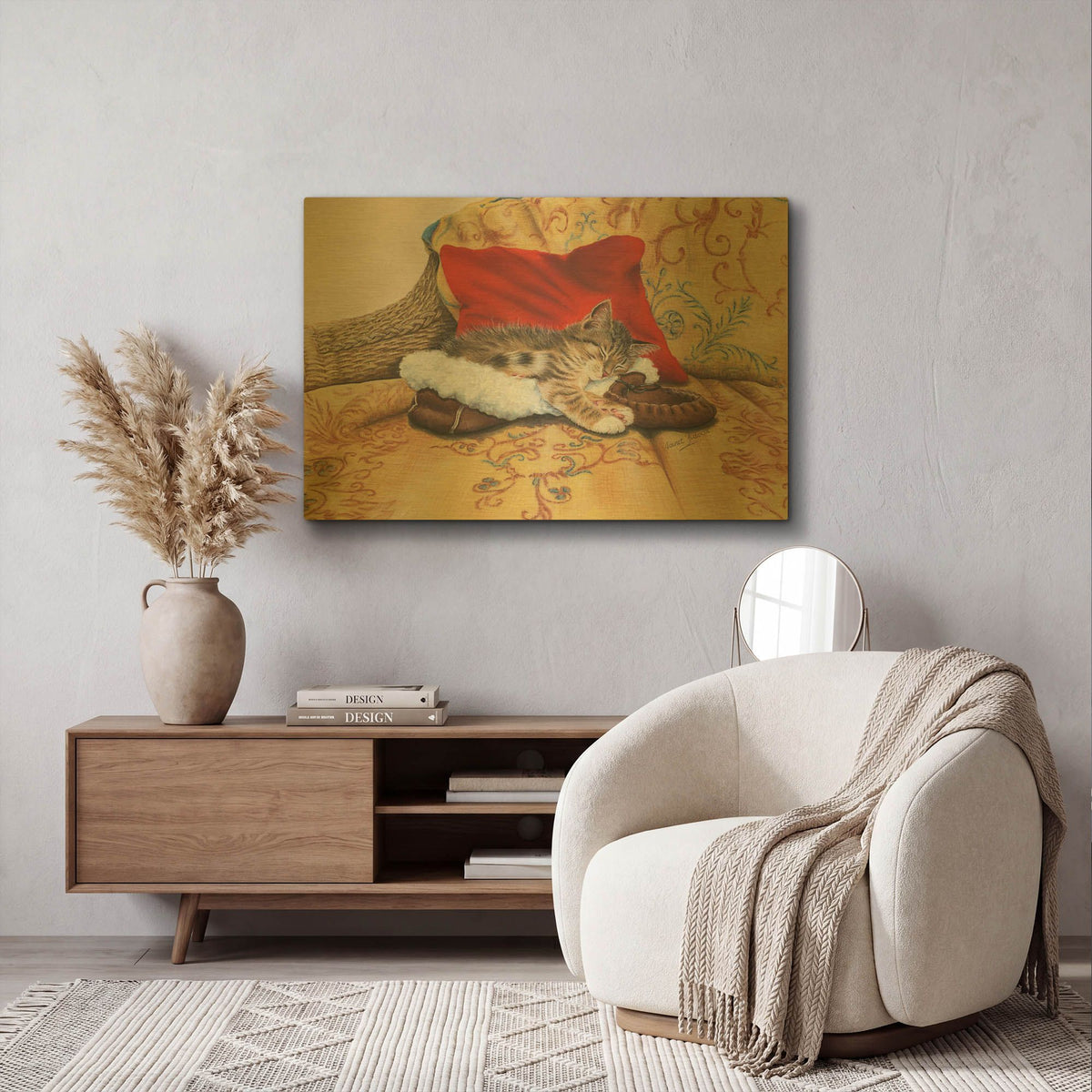 'Comfy Slipper' By Janet Pidoux Gold Metal Wall Art