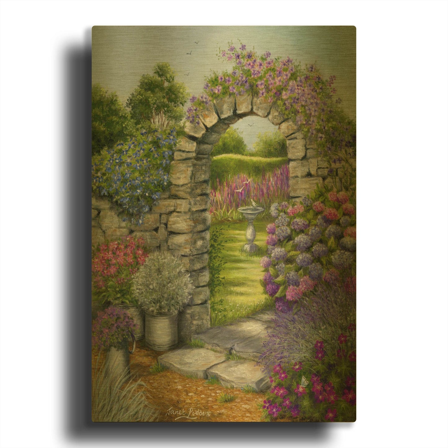 'Cottage Garden' By Janet Pidoux Gold Metal Wall Art