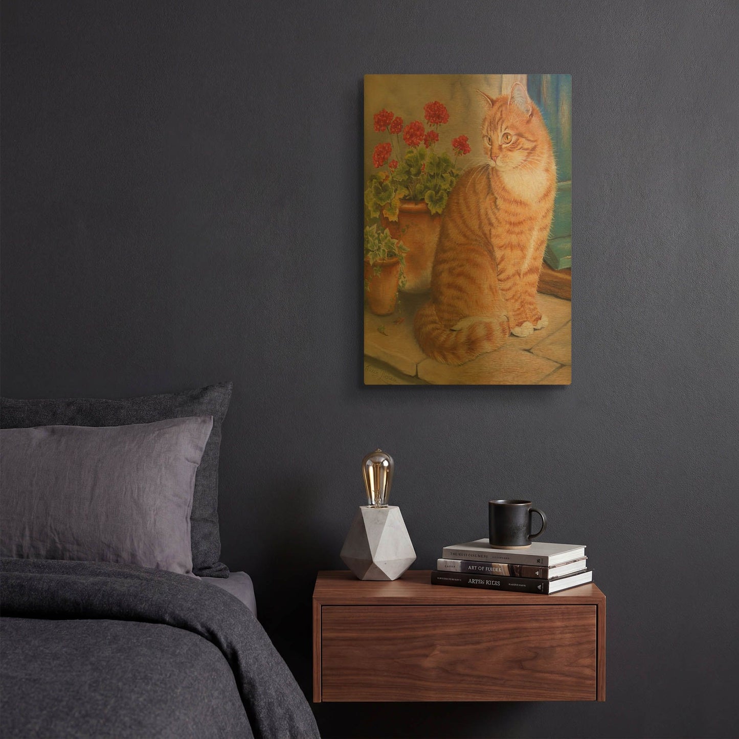 'Ginger Cat On Doorstep' By Janet Pidoux Gold Metal Wall Art