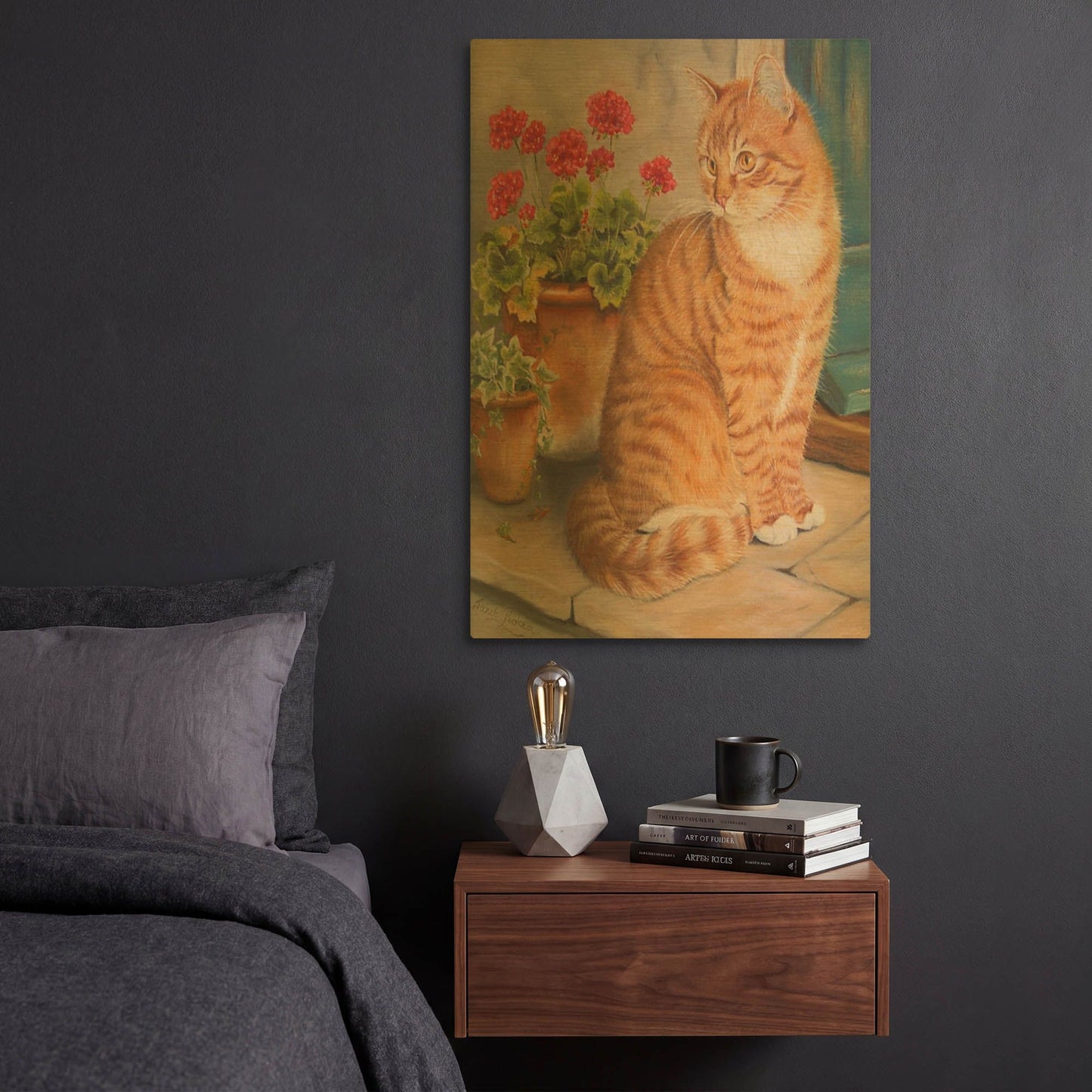 'Ginger Cat On Doorstep' By Janet Pidoux Gold Metal Wall Art