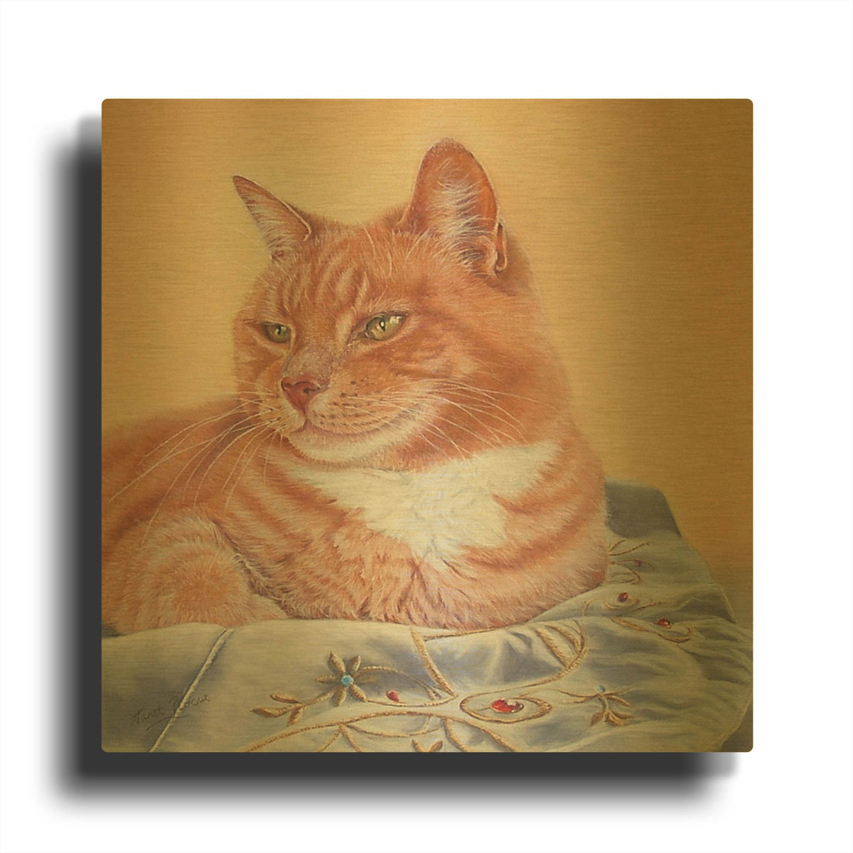 'Jack Silk Blanket' By Janet Pidoux Gold Metal Wall Art