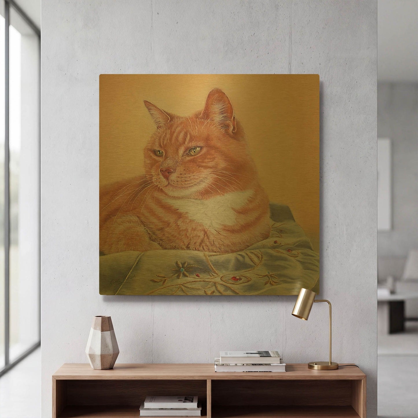 'Jack Silk Blanket' By Janet Pidoux Gold Metal Wall Art