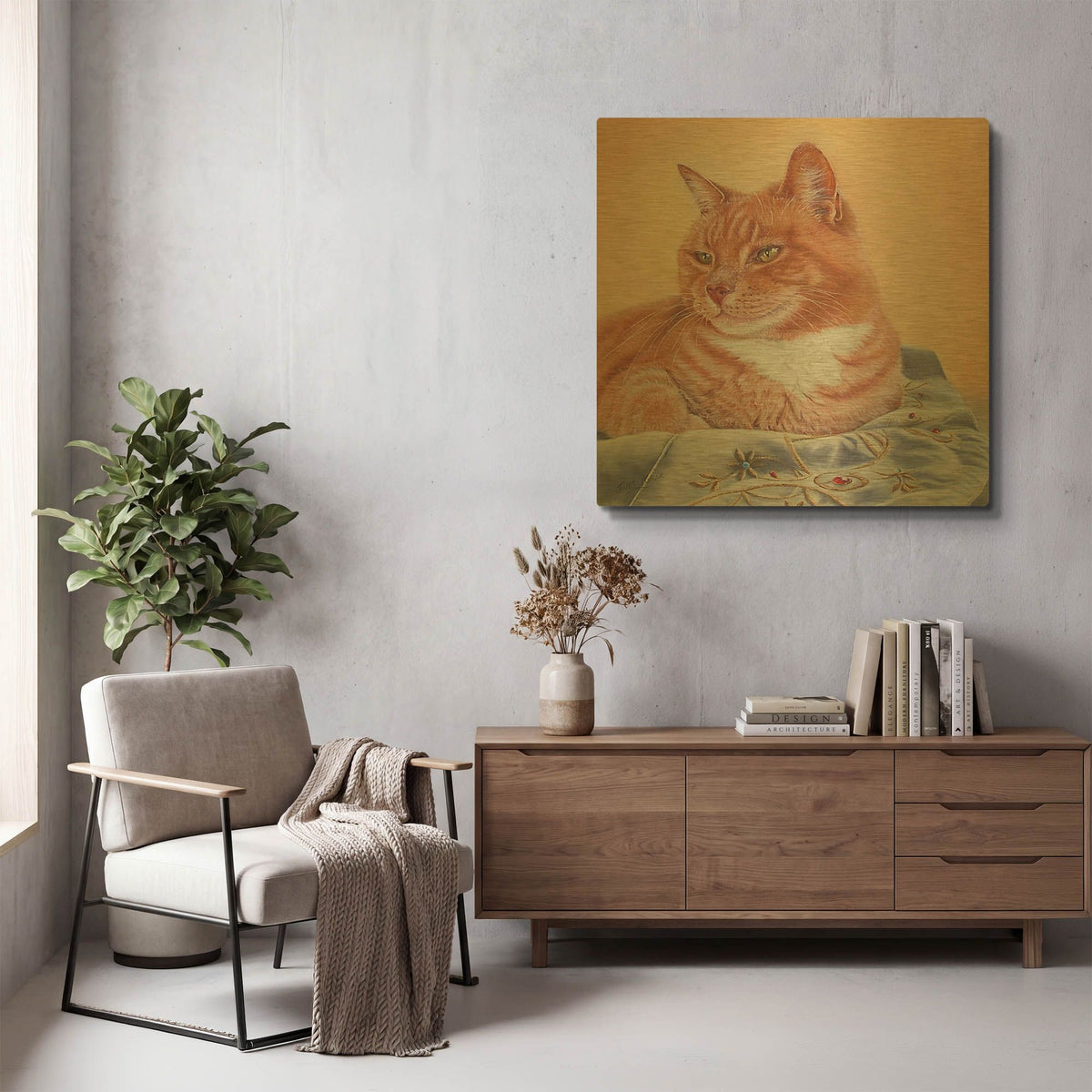 'Jack Silk Blanket' By Janet Pidoux Gold Metal Wall Art