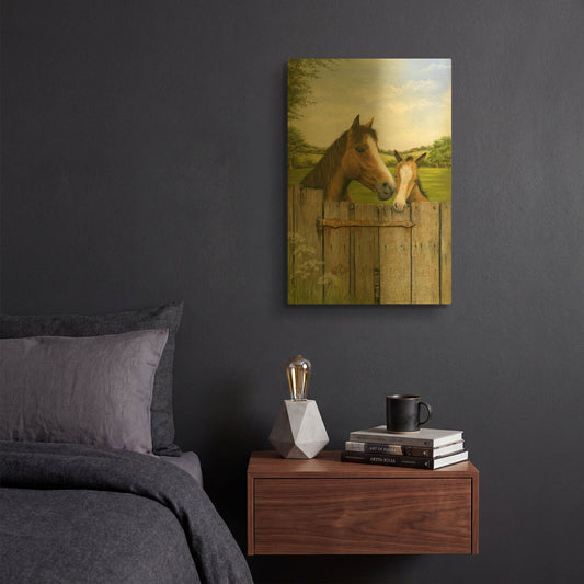 'Mother And Foal' By Janet Pidoux Gold Metal Wall Art