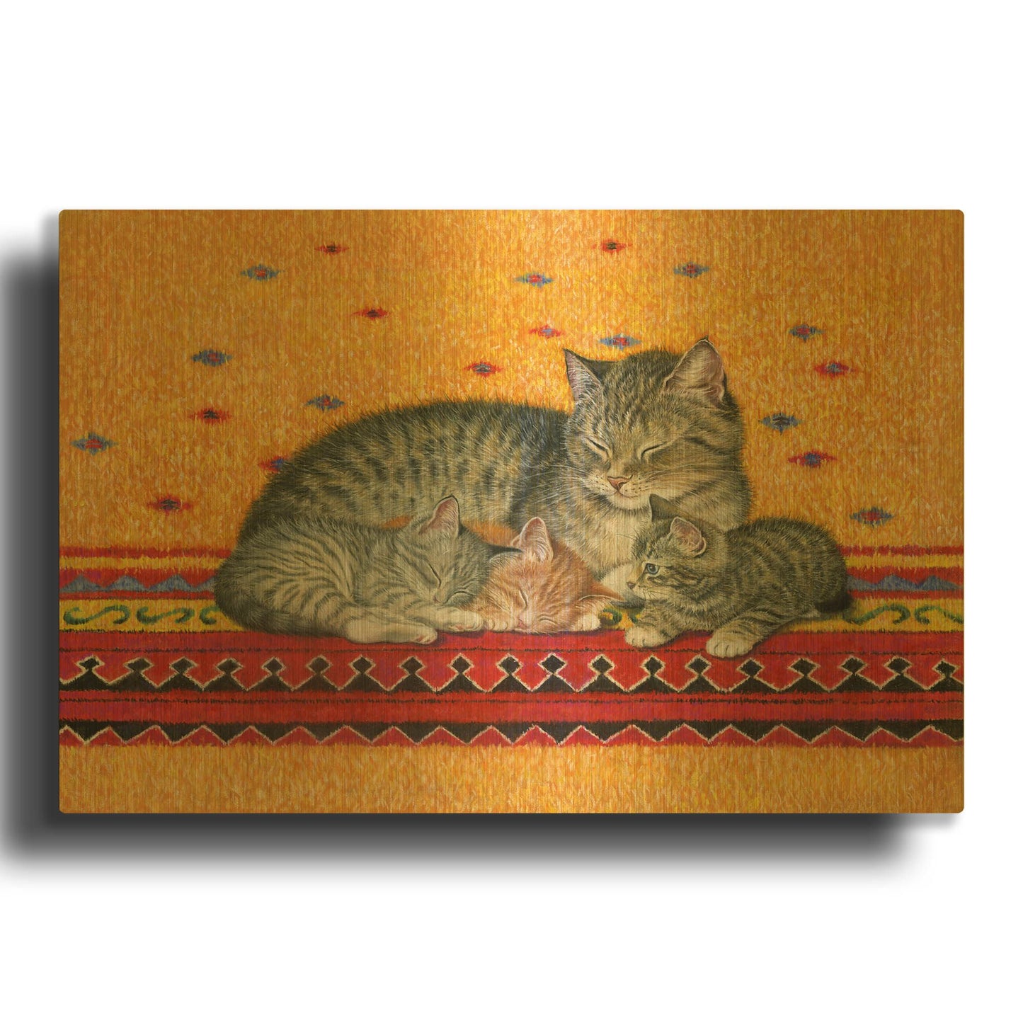 'Mother And Kittens' By Janet Pidoux Gold Metal Wall Art
