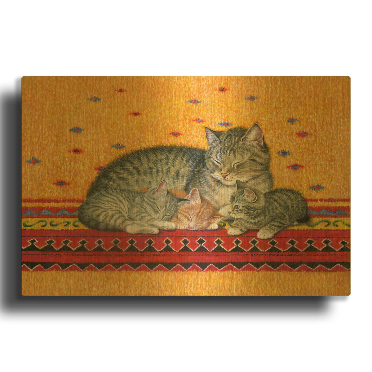 'Mother And Kittens' By Janet Pidoux Gold Metal Wall Art
