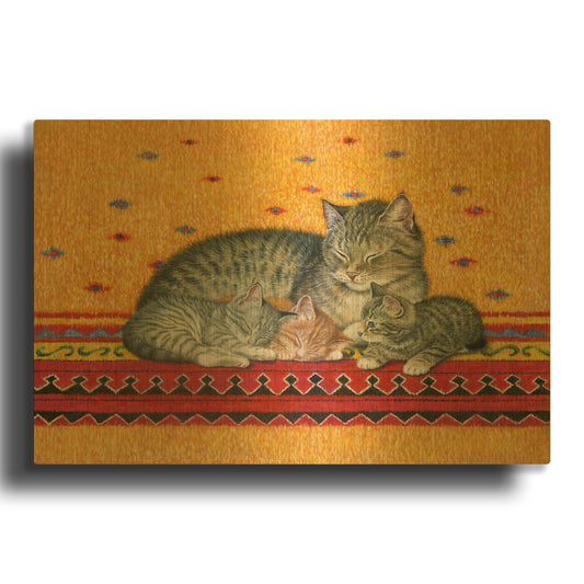 'Mother And Kittens' By Janet Pidoux Gold Metal Wall Art