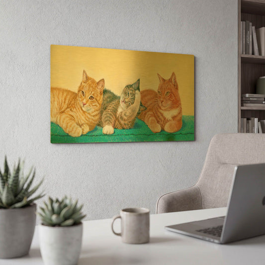 'Tabbies' By Janet Pidoux Gold Metal Wall Art