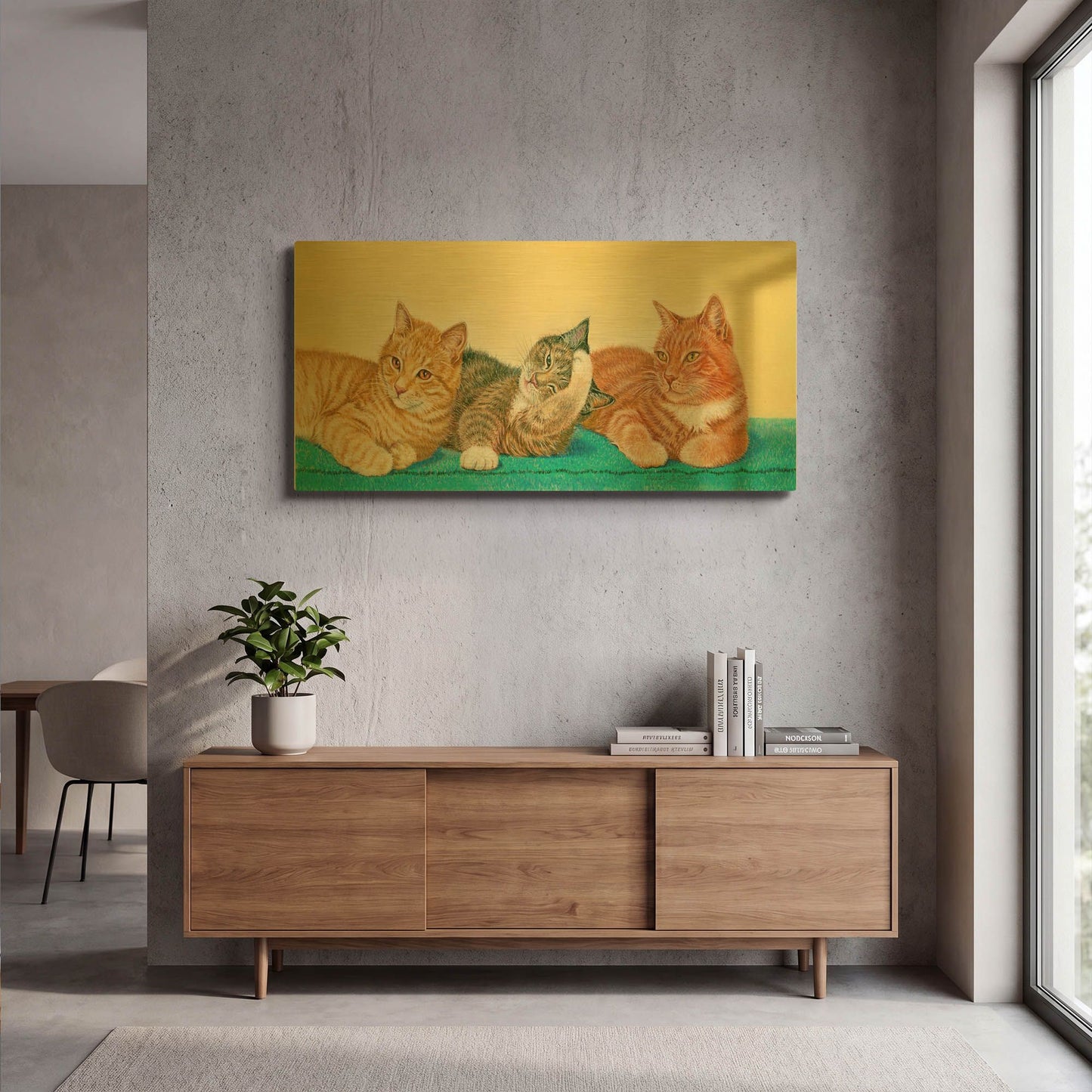 'Tabbies' By Janet Pidoux Gold Metal Wall Art