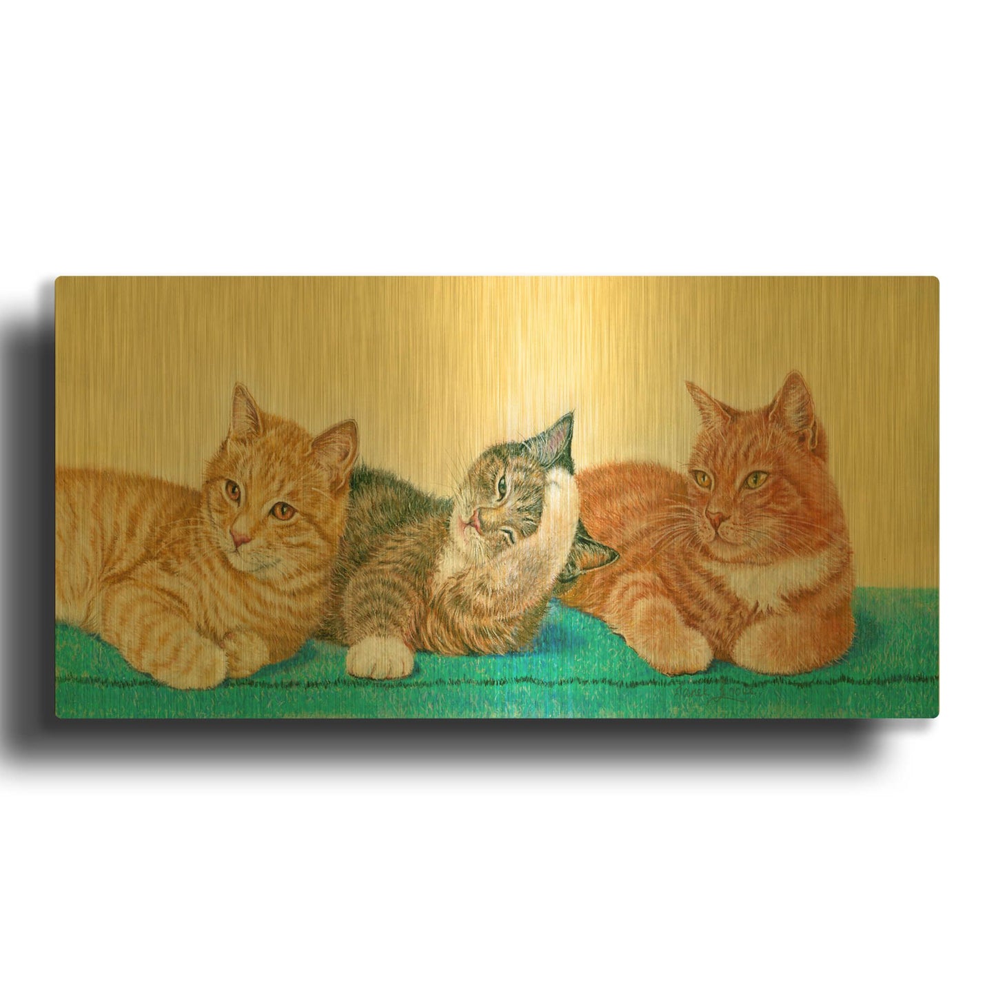 'Tabbies' By Janet Pidoux Gold Metal Wall Art