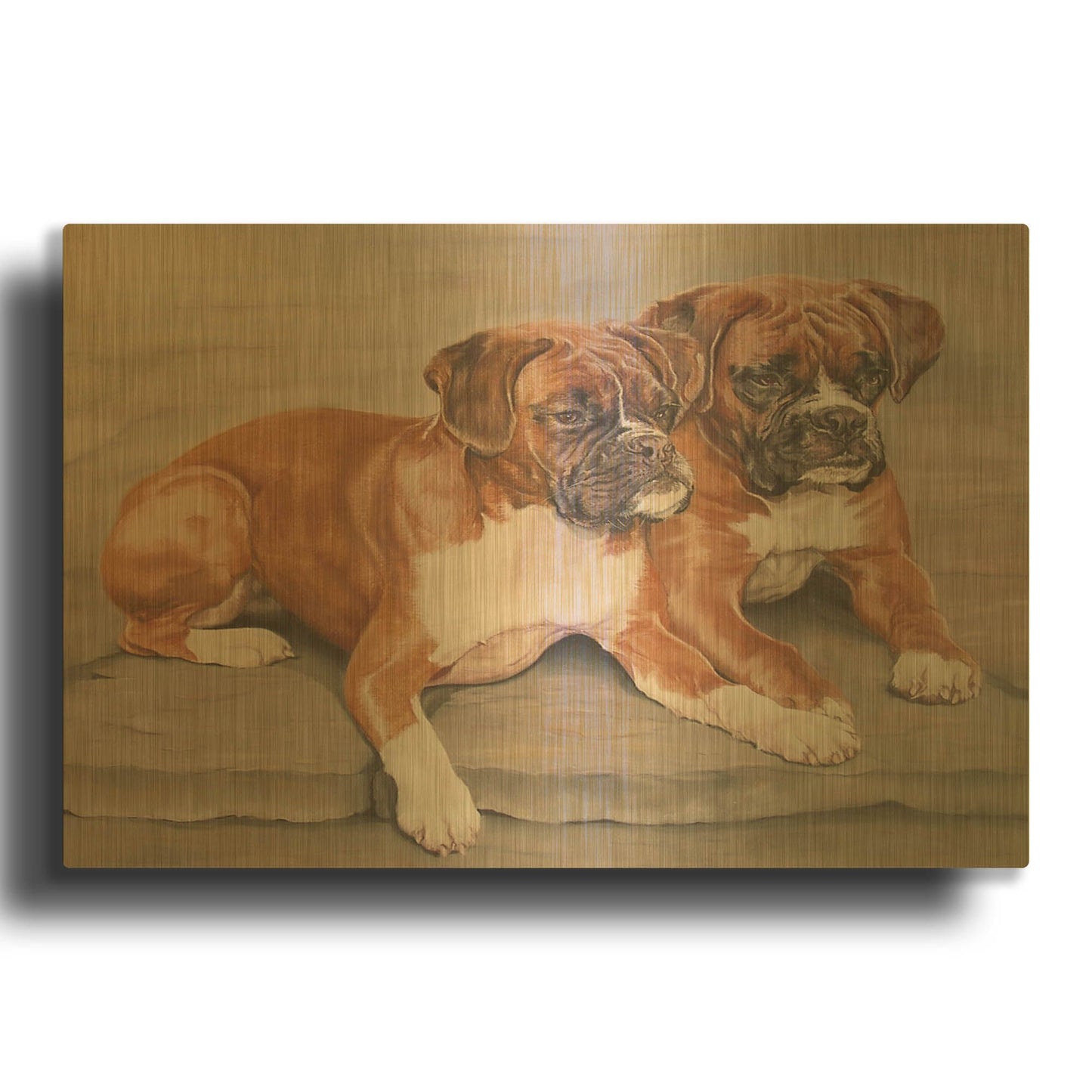 'Two Boxer Dogs' By Janet Pidoux Gold Metal Wall Art