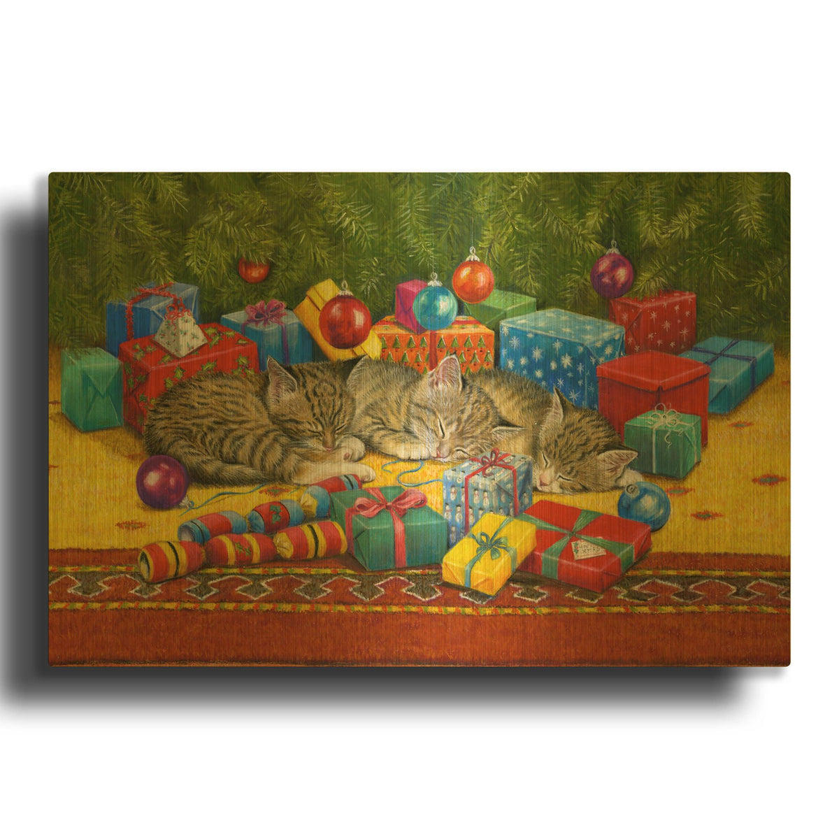 'Under The Christmas Tree' By Janet Pidoux Gold Metal Wall Art