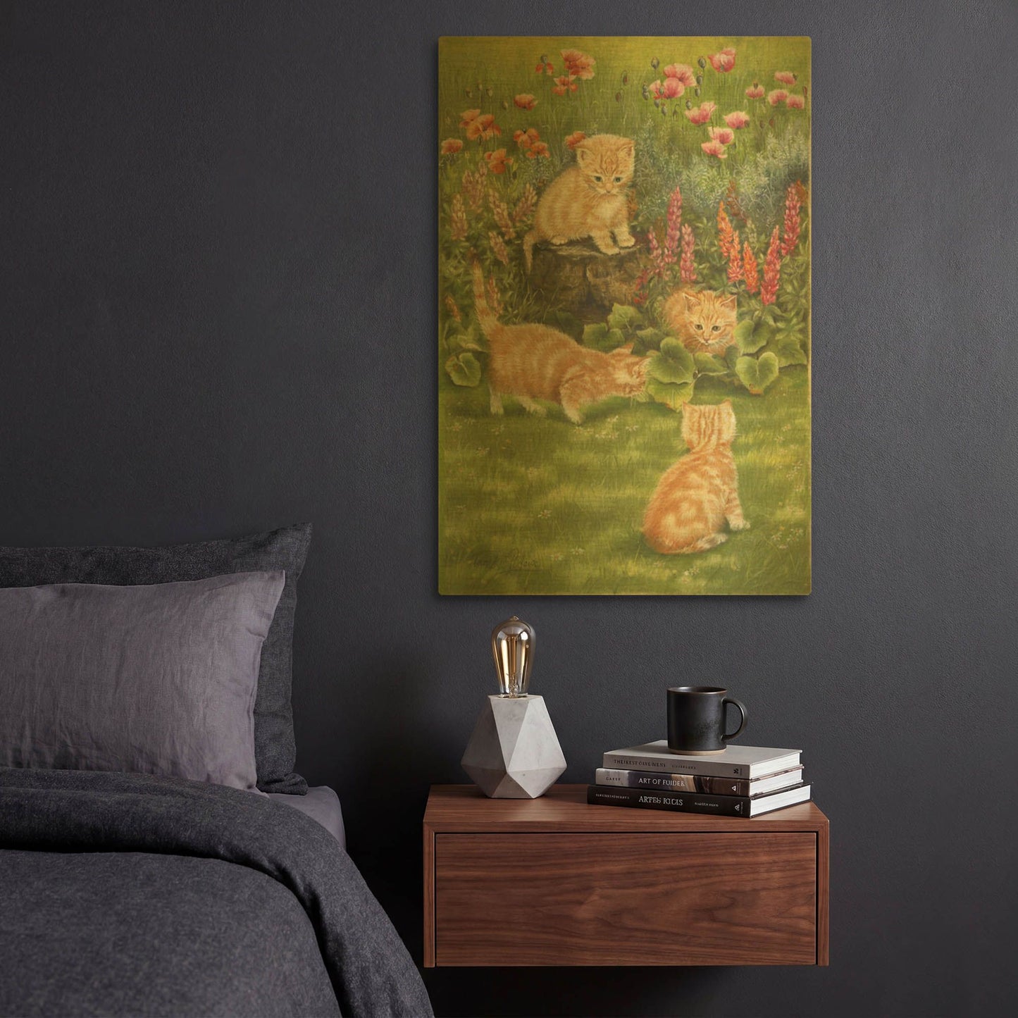 'Kittens In The Garden' By Janet Pidoux Gold Metal Wall Art
