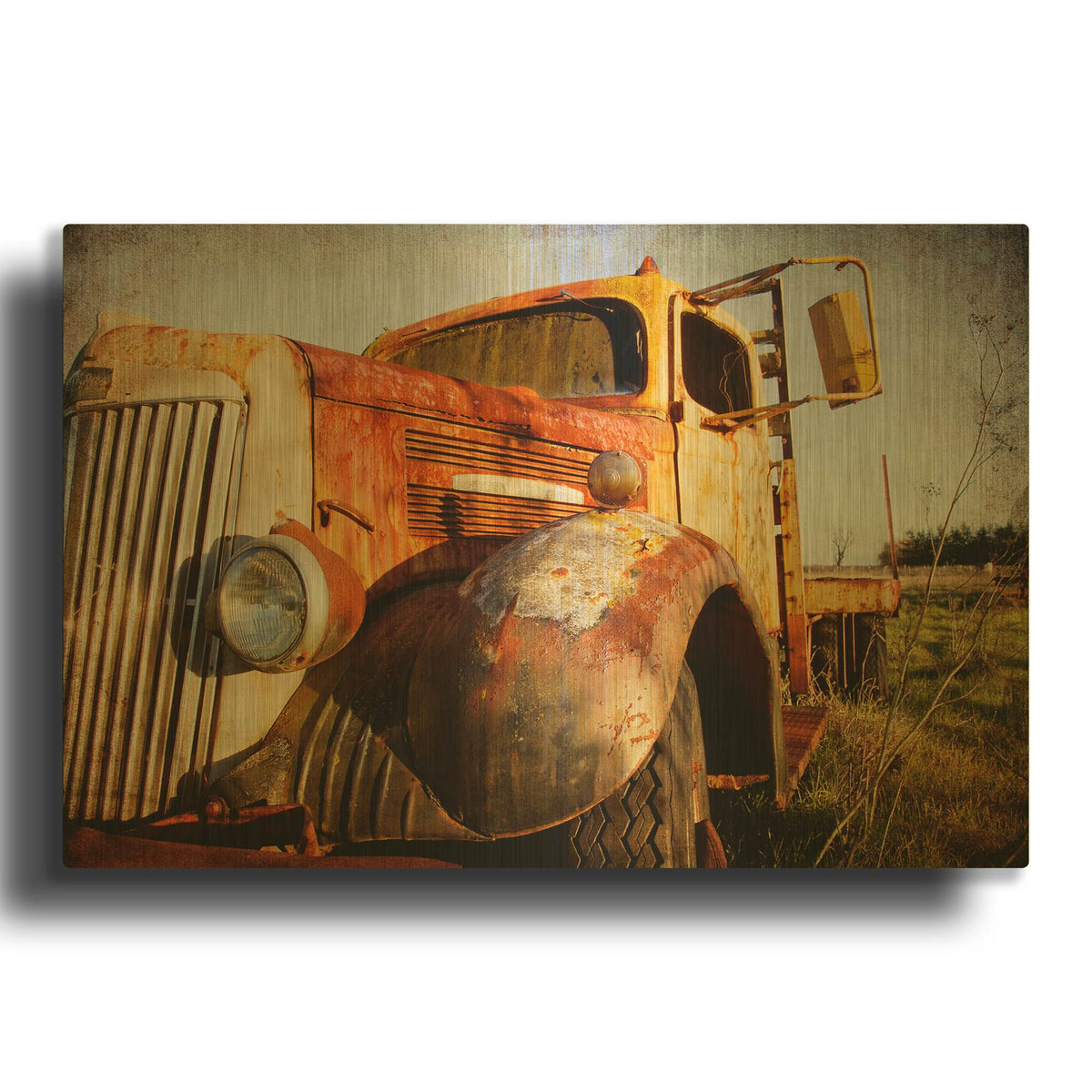 'White Truck, Driver' By Jessica Rogers Gold Metal Wall Art