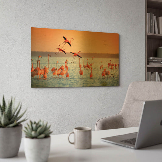 'Flamingo Flight' By Jonathan Ross Gold Metal Wall Art