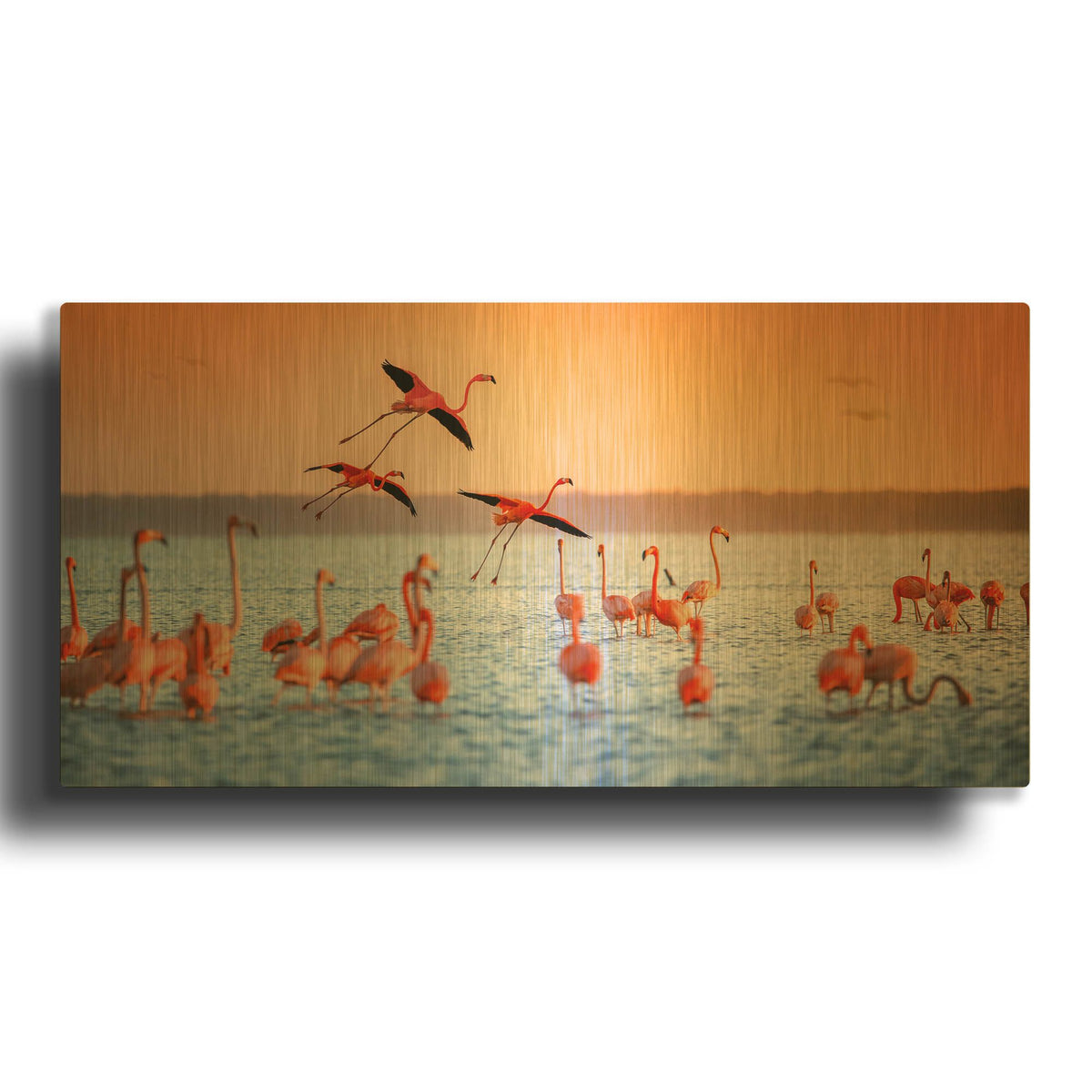 'Flamingo Flight' By Jonathan Ross Gold Metal Wall Art