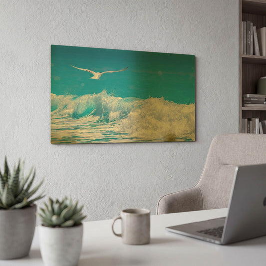 'Gull In The Waves' By Jonathan Ross Gold Metal Wall Art