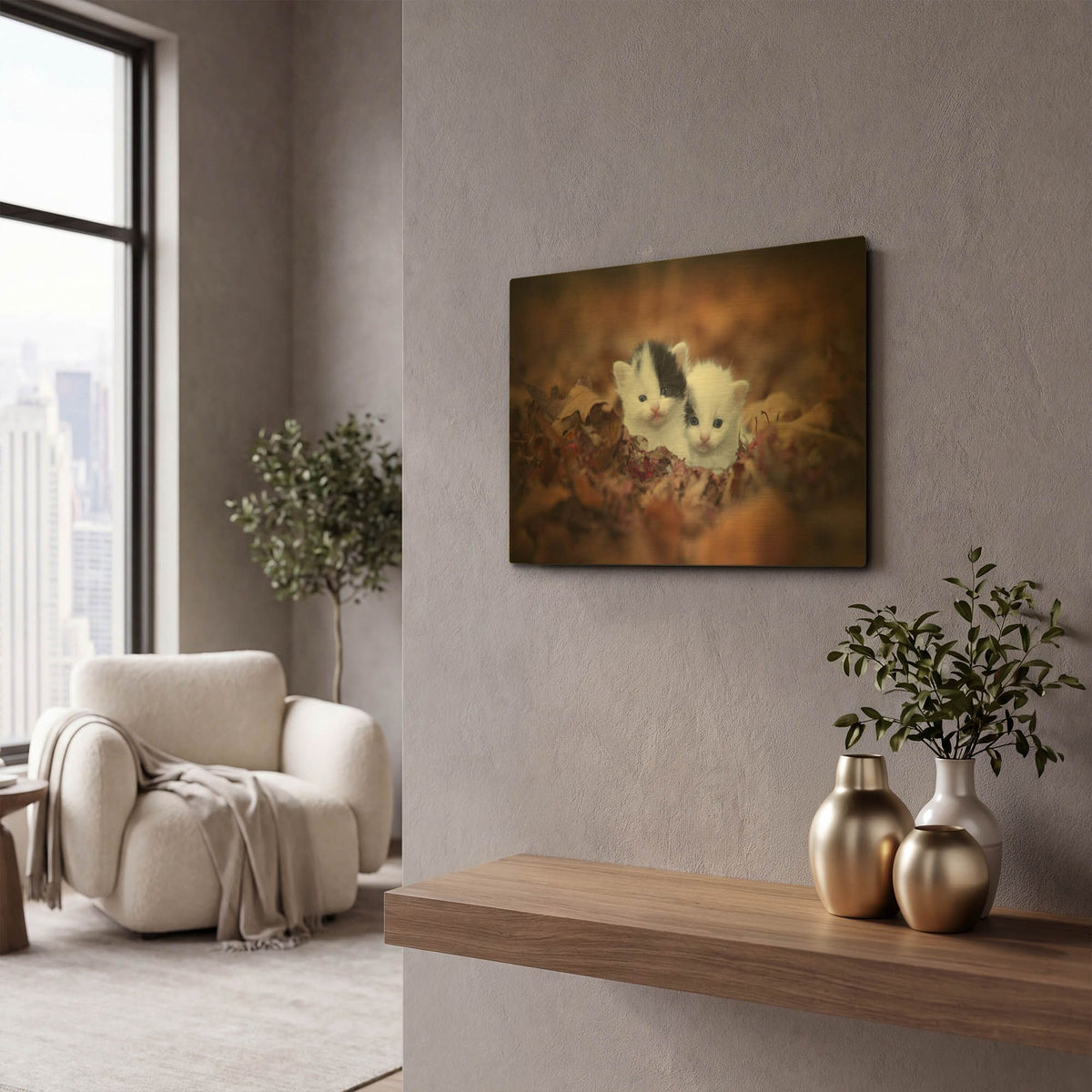 'Kitten Twins' By Jonathan Ross Gold Metal Wall Art