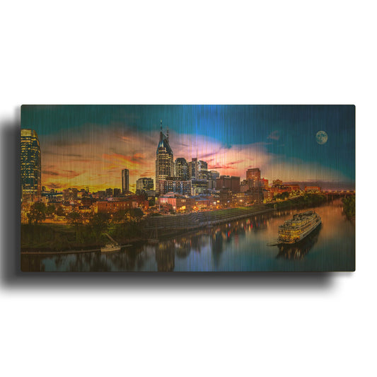 'Moon Over Nashville' By Jonathan Ross Gold Metal Wall Art