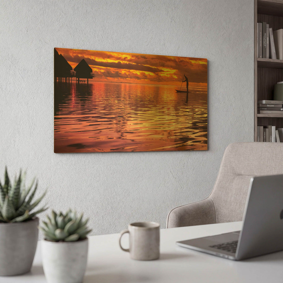 'Paddling Into The Sunset' By Jonathan Ross Gold Metal Wall Art