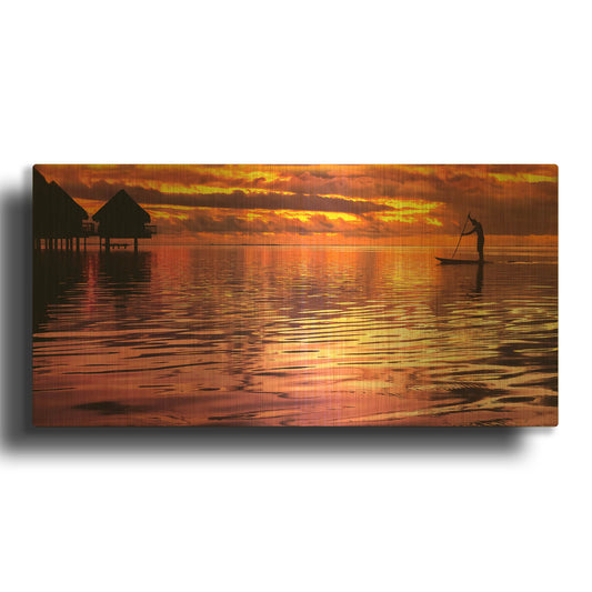 'Paddling Into The Sunset' By Jonathan Ross Gold Metal Wall Art