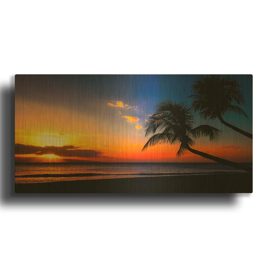 'Palm Trees Sunset' By Jonathan Ross Gold Metal Wall Art