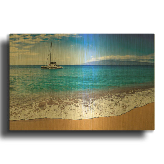 'Sailing Near Maui' By Jonathan Ross Gold Metal Wall Art