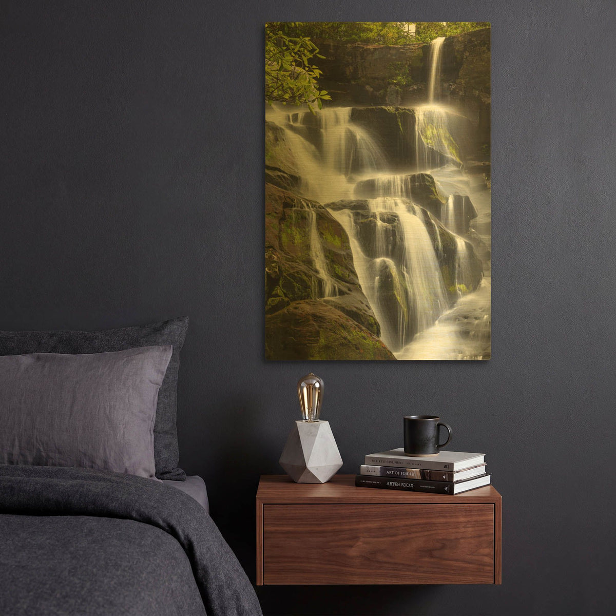 'Smoky Mountains Waterfall' By Jonathan Ross Gold Metal Wall Art