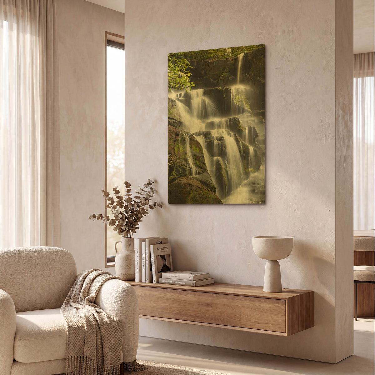 'Smoky Mountains Waterfall' By Jonathan Ross Gold Metal Wall Art