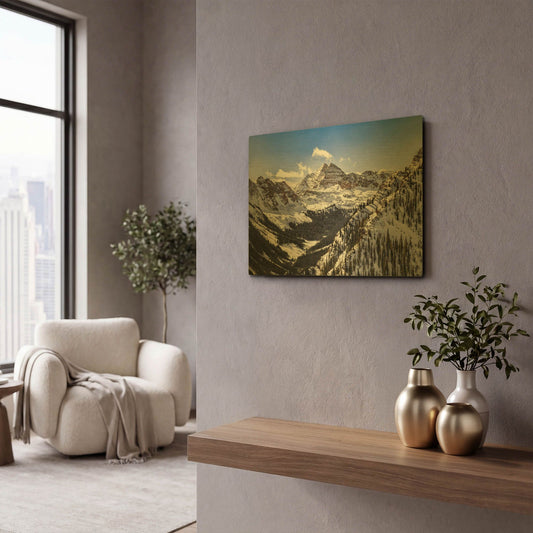 'Snow Covered Maroon Bells' By Jonathan Ross Gold Metal Wall Art