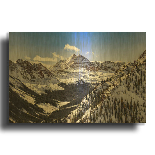 'Snow Covered Maroon Bells' By Jonathan Ross Gold Metal Wall Art