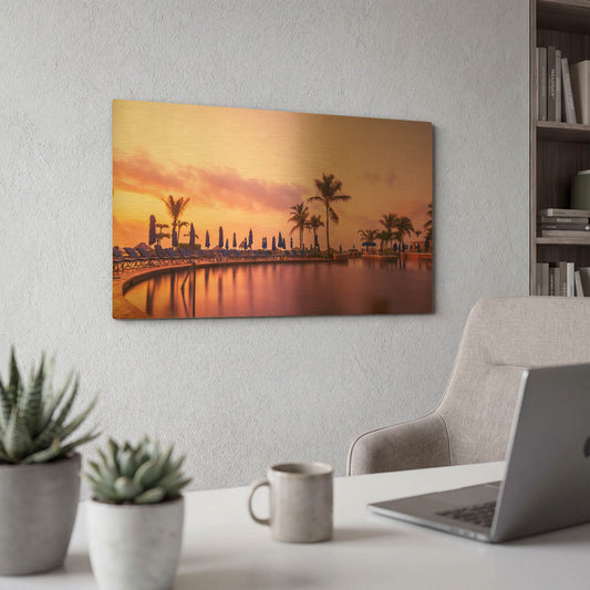 'Sunset By The Pool' By Jonathan Ross Gold Metal Wall Art