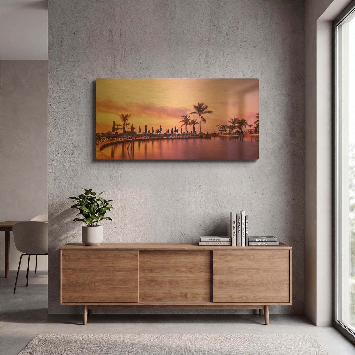 'Sunset By The Pool' By Jonathan Ross Gold Metal Wall Art