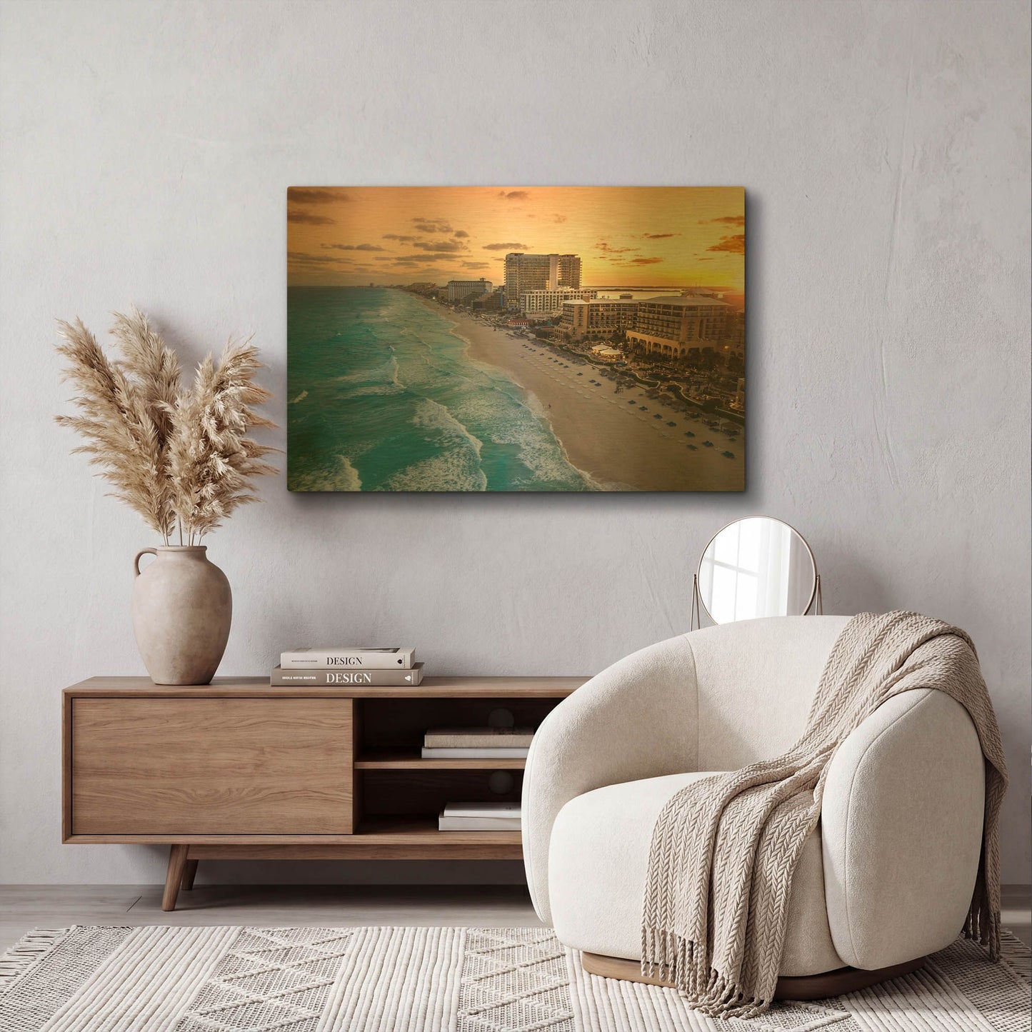 'Sunset On Cancun' By Jonathan Ross Gold Metal Wall Art