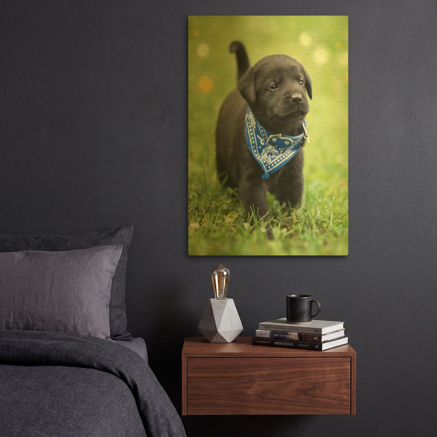 'Black Lab Pup 1' By Jonathan Ross Gold Metal Wall Art