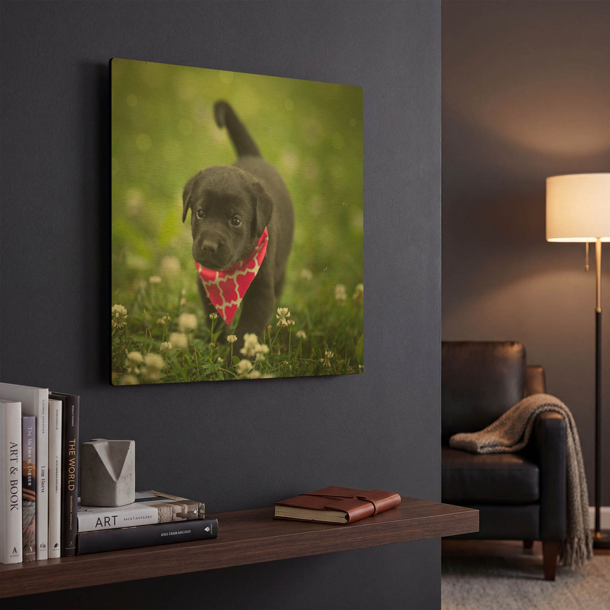 'Black Lab Pup 3' By Jonathan Ross Gold Metal Wall Art