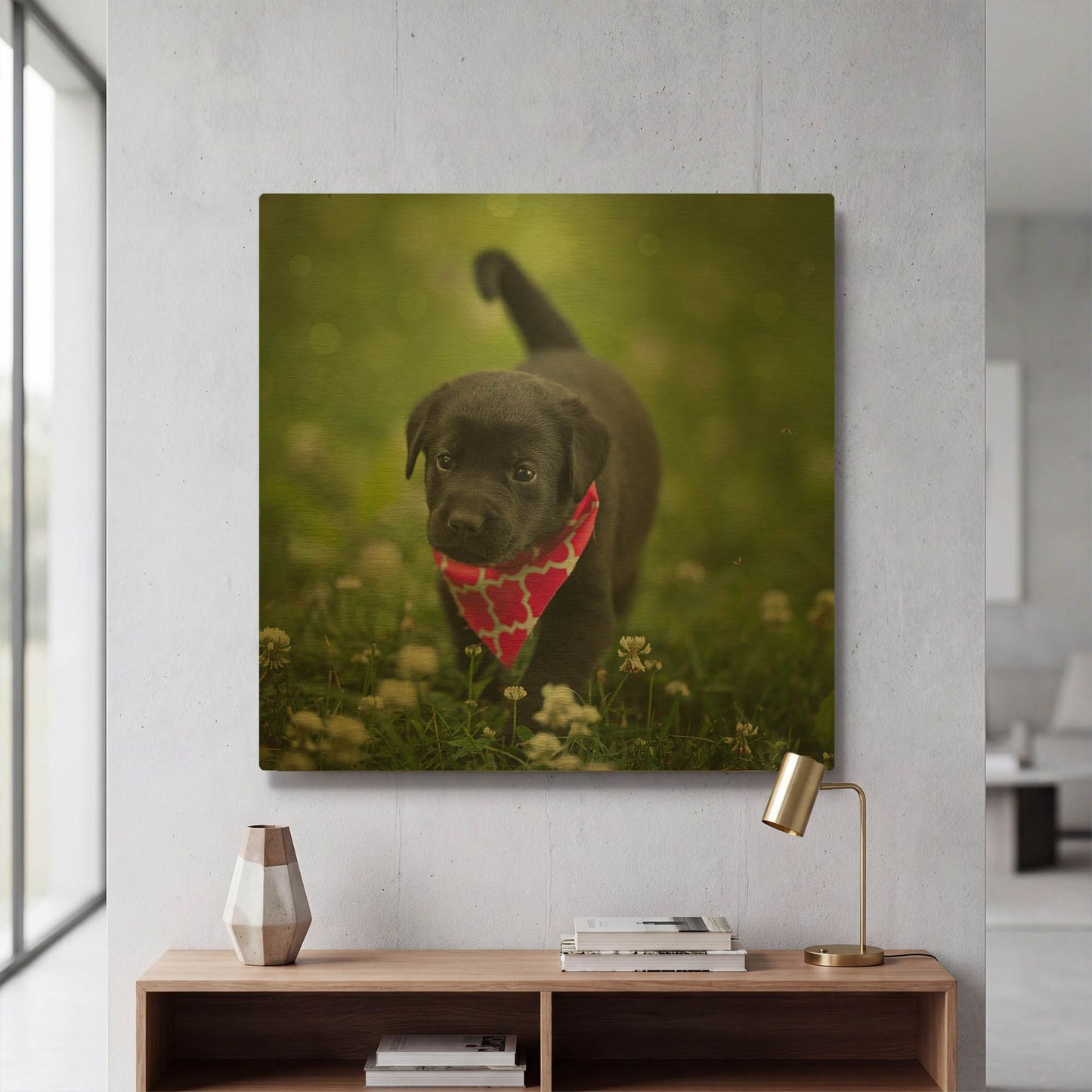 'Black Lab Pup 3' By Jonathan Ross Gold Metal Wall Art