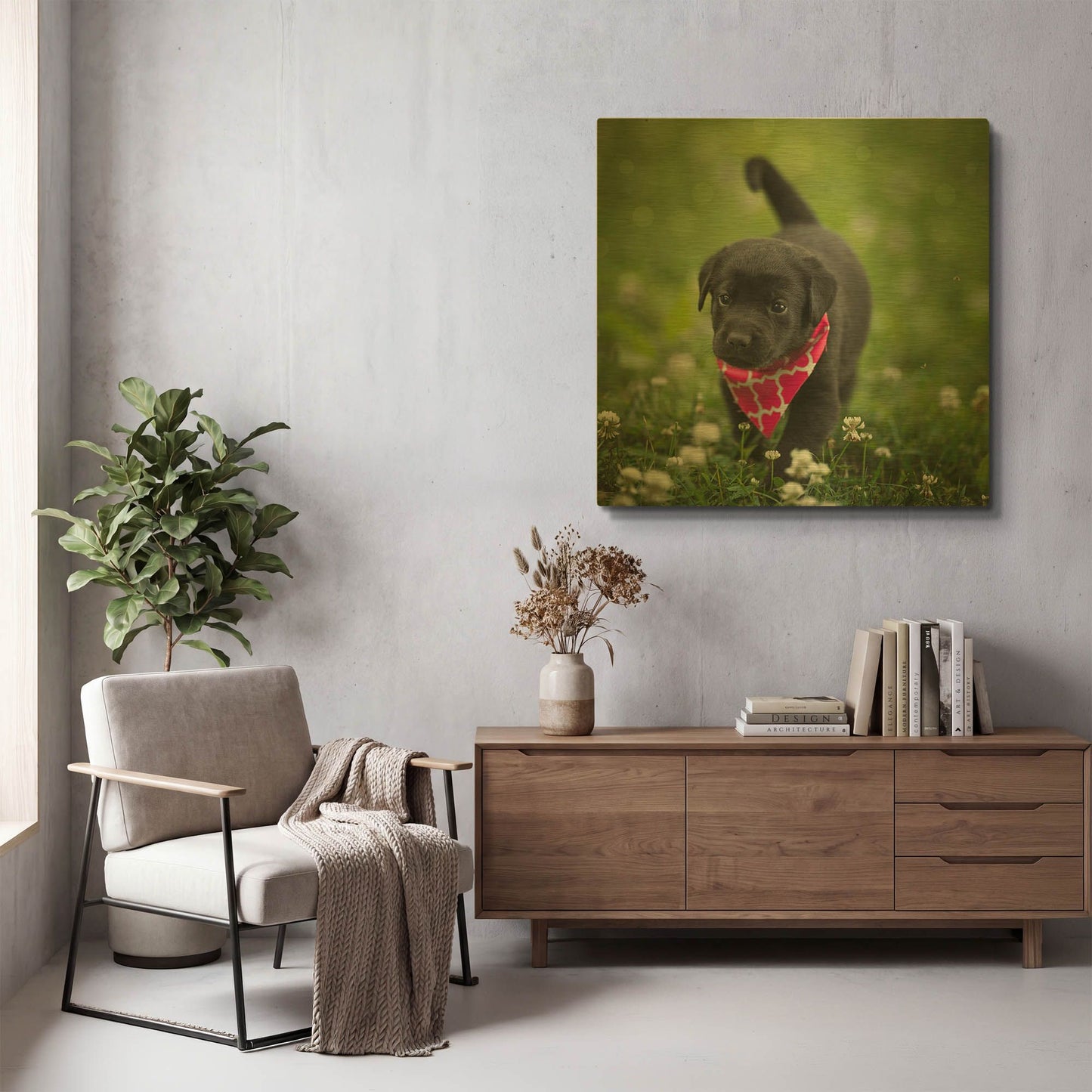 'Black Lab Pup 3' By Jonathan Ross Gold Metal Wall Art