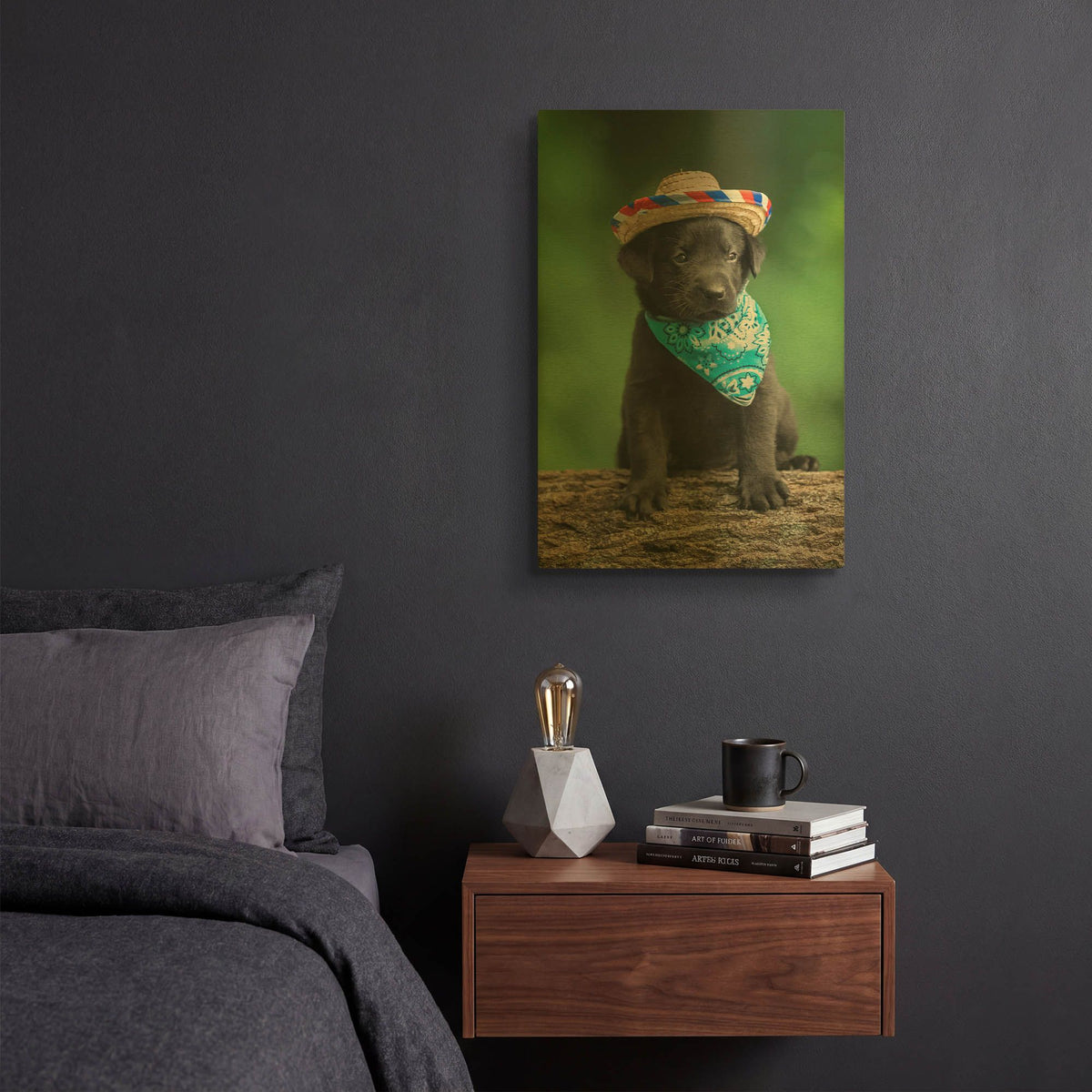 'Black Lab Pup 6' By Jonathan Ross Gold Metal Wall Art