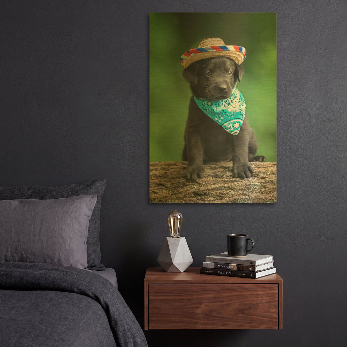 'Black Lab Pup 6' By Jonathan Ross Gold Metal Wall Art