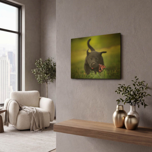 'Black Lab Pup 11' By Jonathan Ross Gold Metal Wall Art