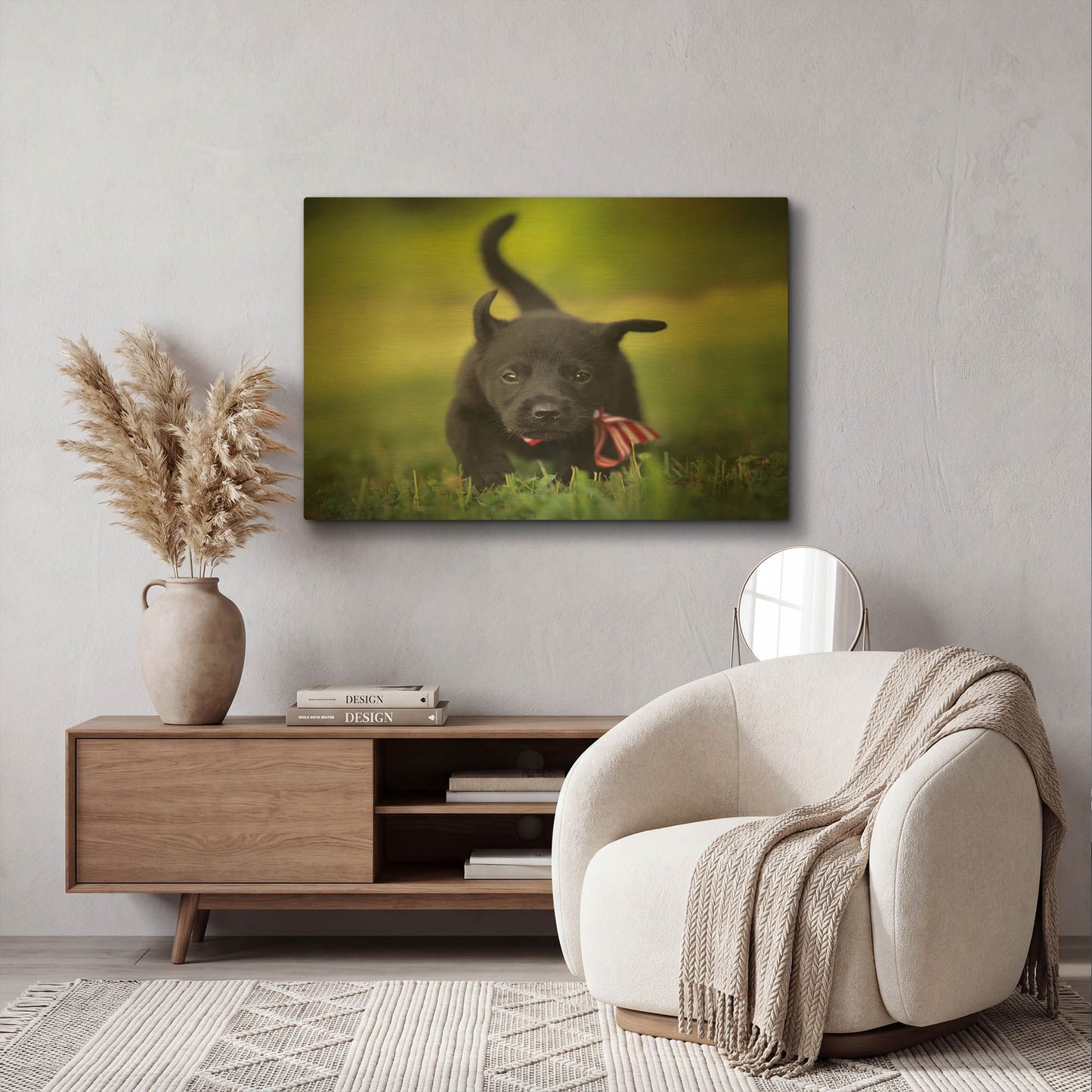 'Black Lab Pup 11' By Jonathan Ross Gold Metal Wall Art