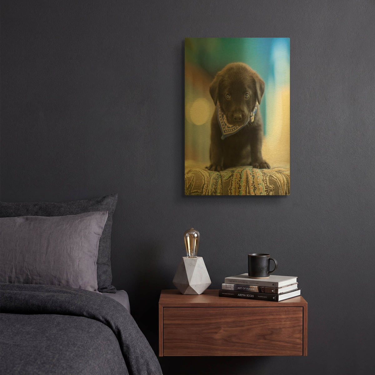 'Black Lab Pup 12' By Jonathan Ross Gold Metal Wall Art