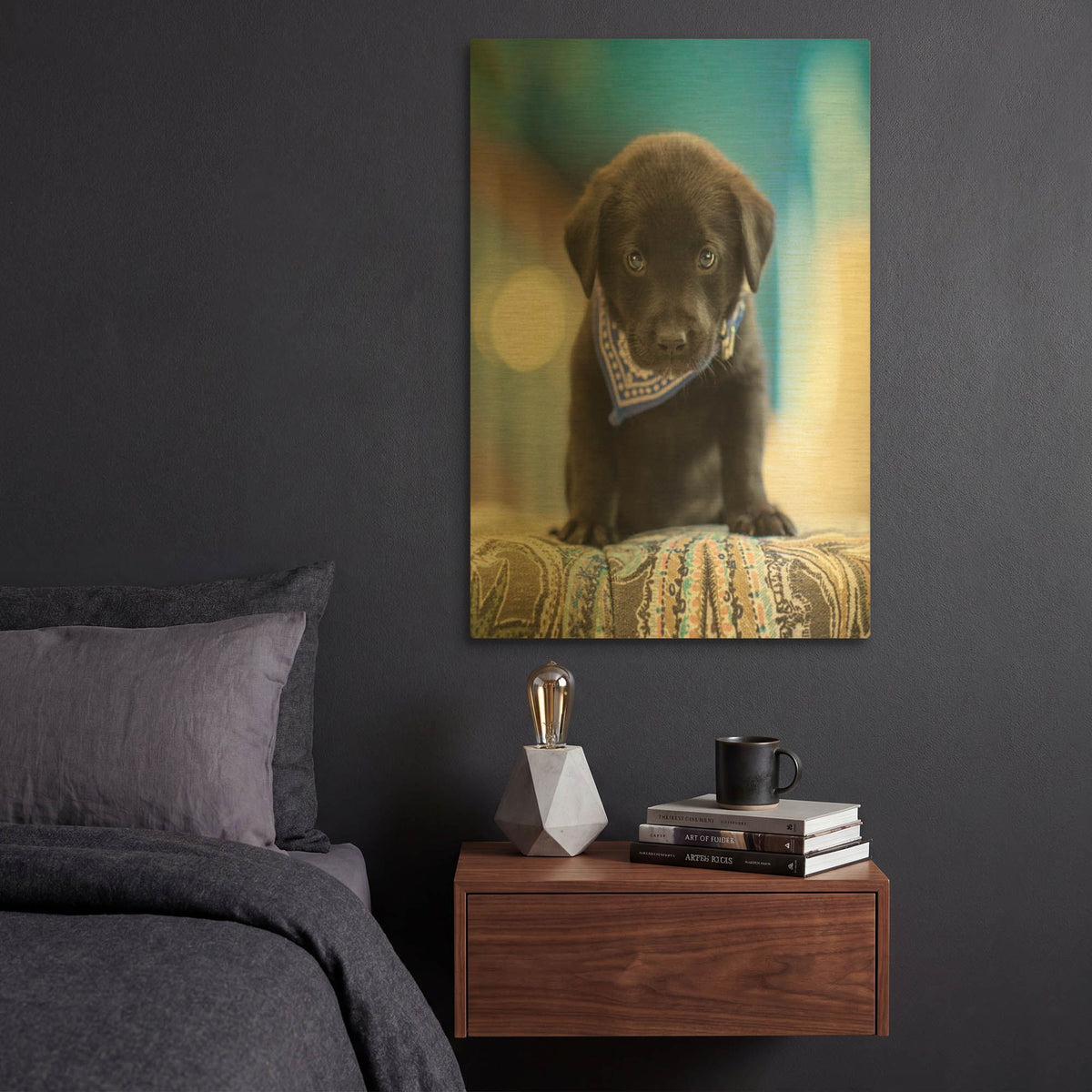 'Black Lab Pup 12' By Jonathan Ross Gold Metal Wall Art