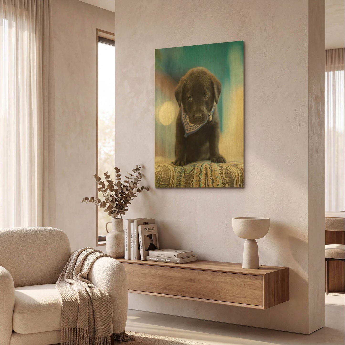 'Black Lab Pup 12' By Jonathan Ross Gold Metal Wall Art