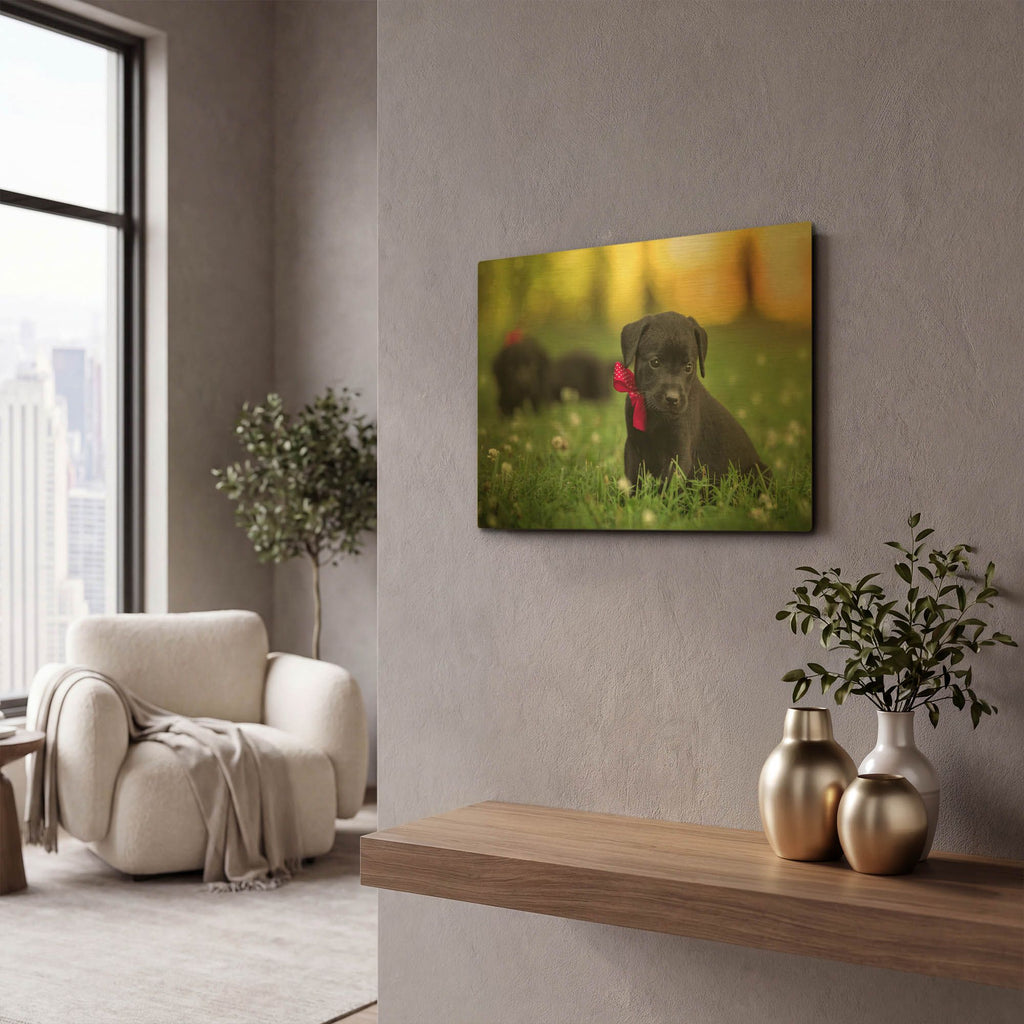 'Black Lab Pup 13' By Jonathan Ross Gold Metal Wall Art