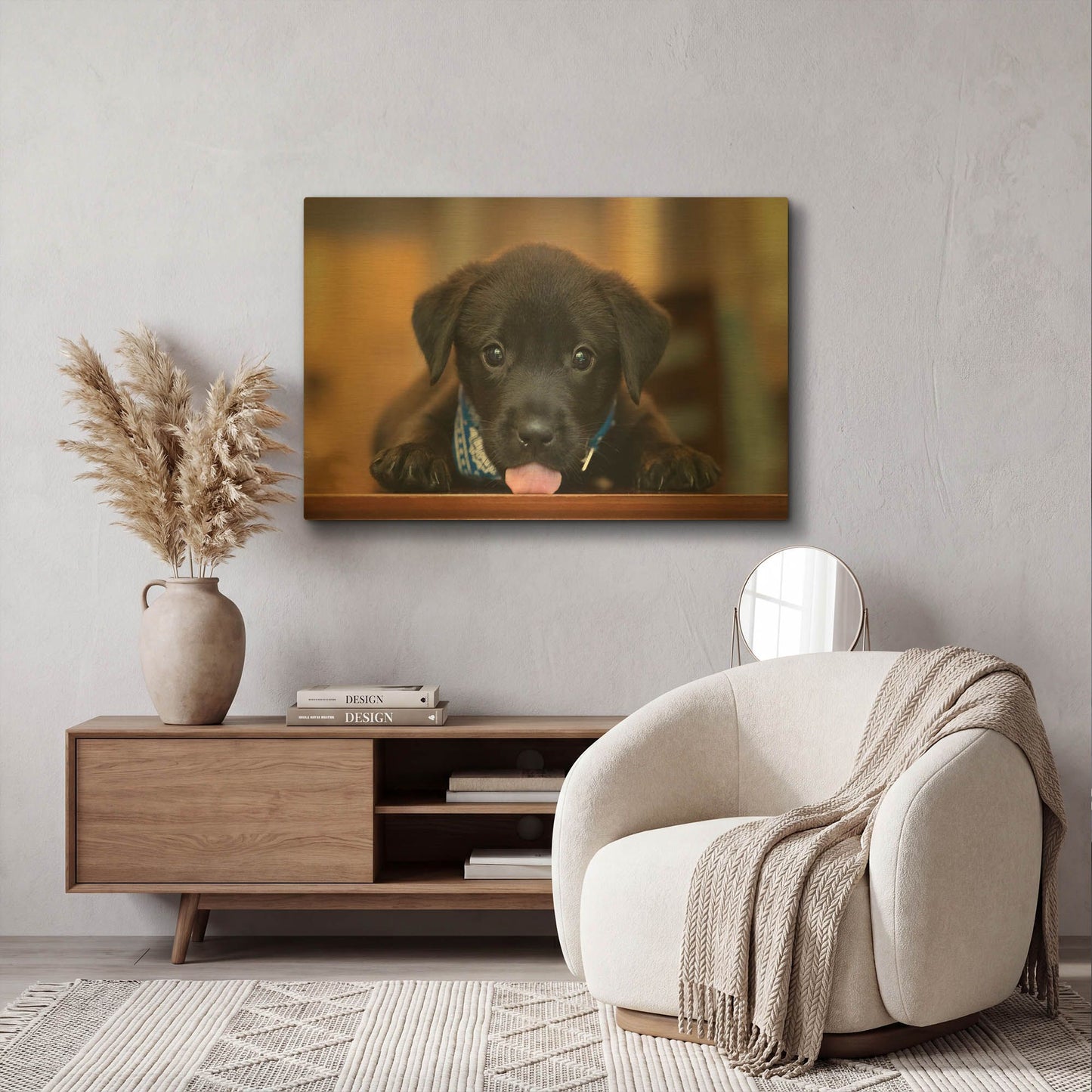 'Black Lab Pup 14' By Jonathan Ross Gold Metal Wall Art