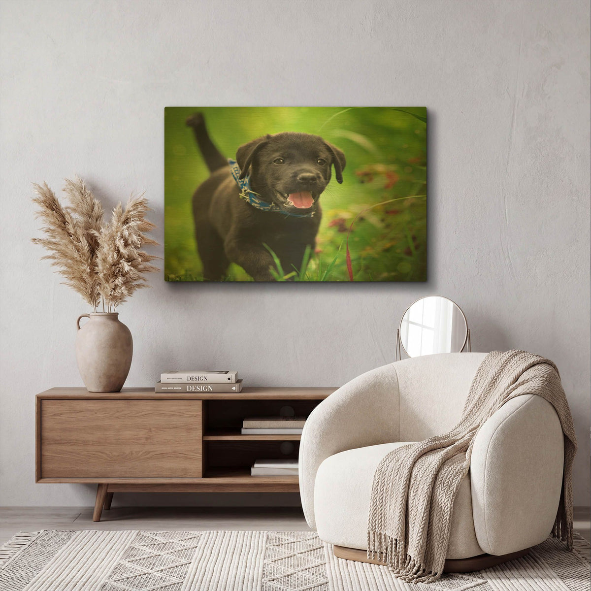 'Black Lab Pup 15' By Jonathan Ross Gold Metal Wall Art