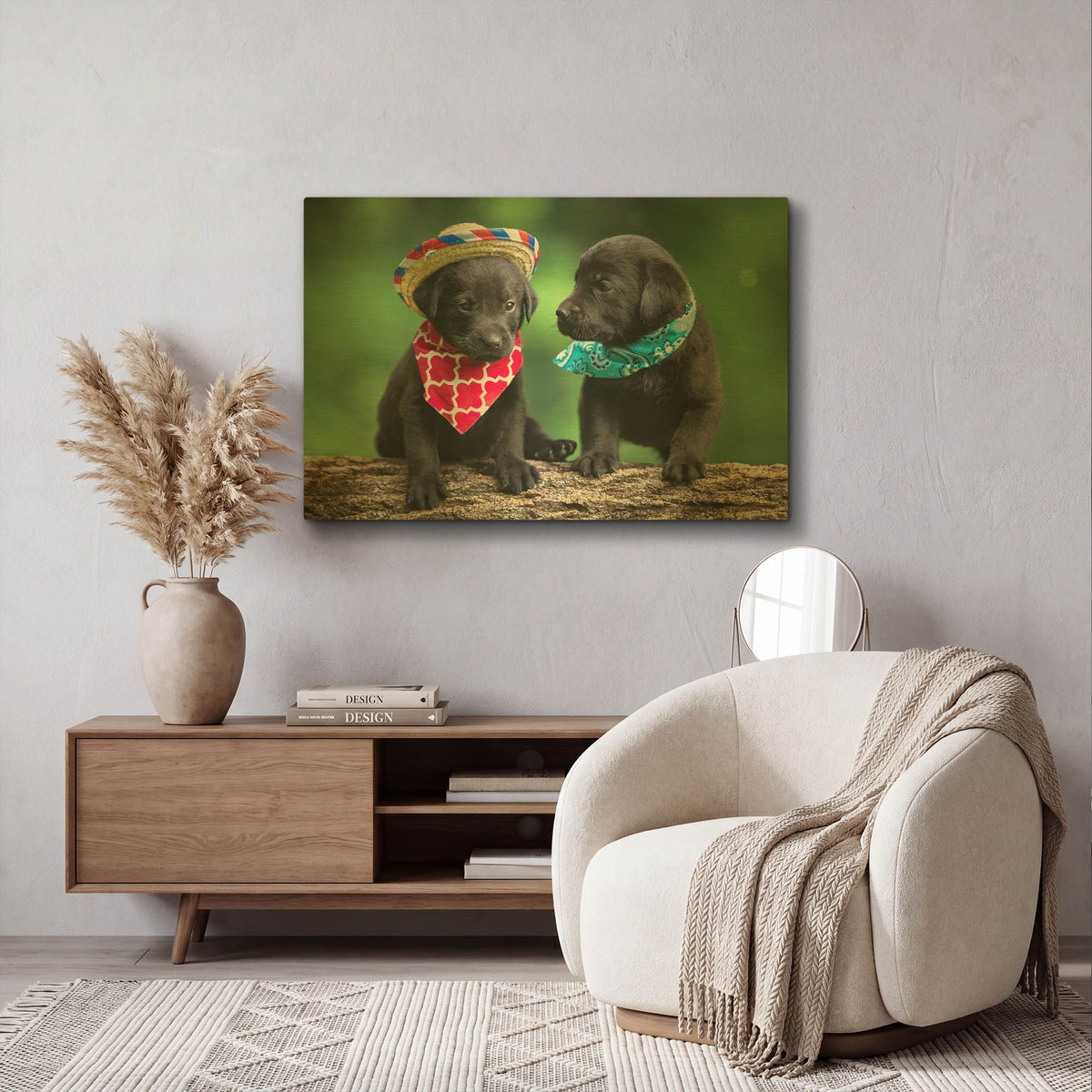 'Black Lab Pups 5' By Jonathan Ross Gold Metal Wall Art