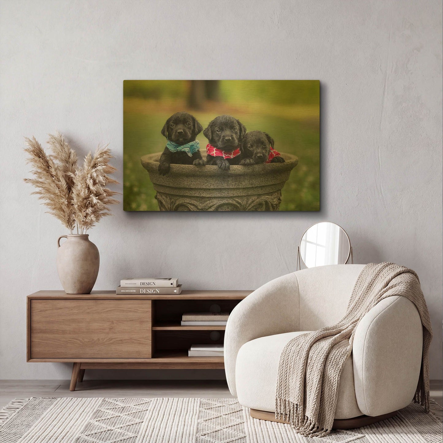 'Black Lab Pups 7' By Jonathan Ross Gold Metal Wall Art